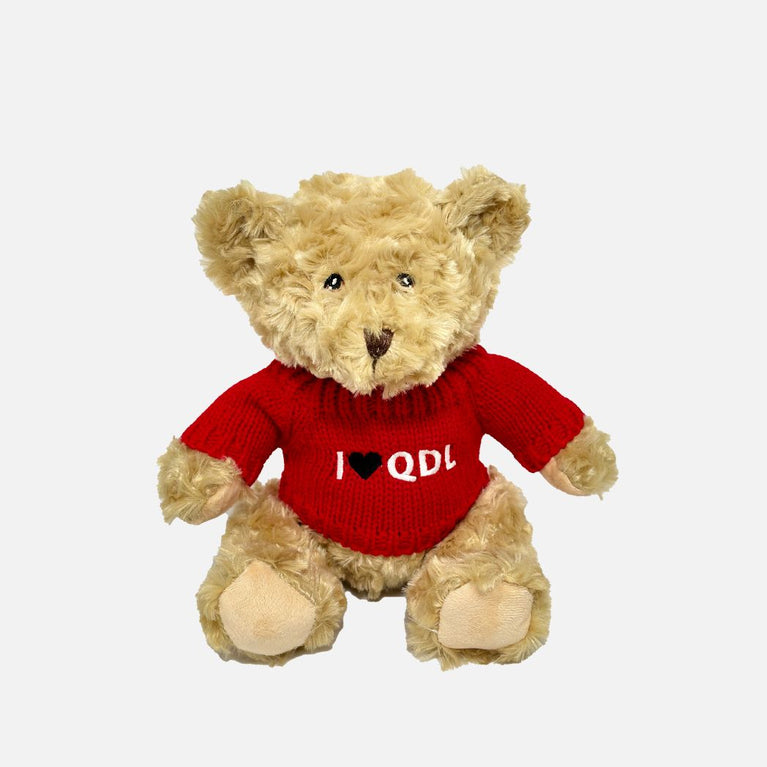I Love QDL Knit Sweater Teddy Bear
